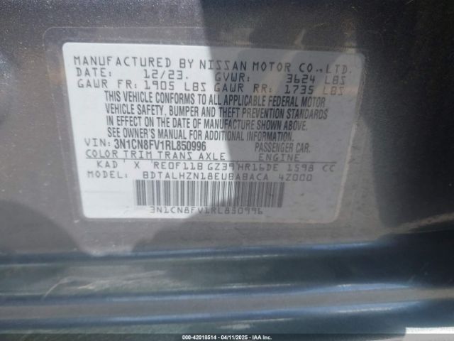 3N1CN8FV1RL850996 Nissan Versa 1.6 Sr