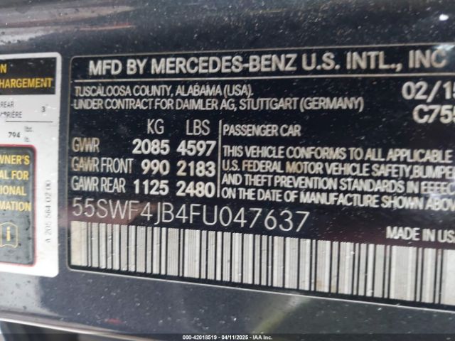 55SWF4JB4FU047637 Mercedes-Benz C 300 Luxury/sport