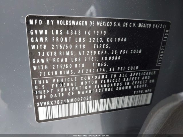3VVRX7B21NM007085 Volkswagen Taos 1.5t Se