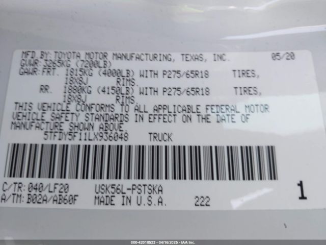 5TFDY5F11LX936048 Toyota Tundra Trd Pro