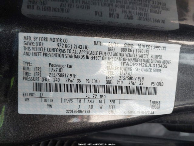 1FADP3H26JL313435 Ford FOCUS SEL