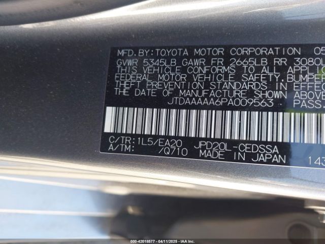 JTDAAAAA6PA009563 Toyota Mirai Xle