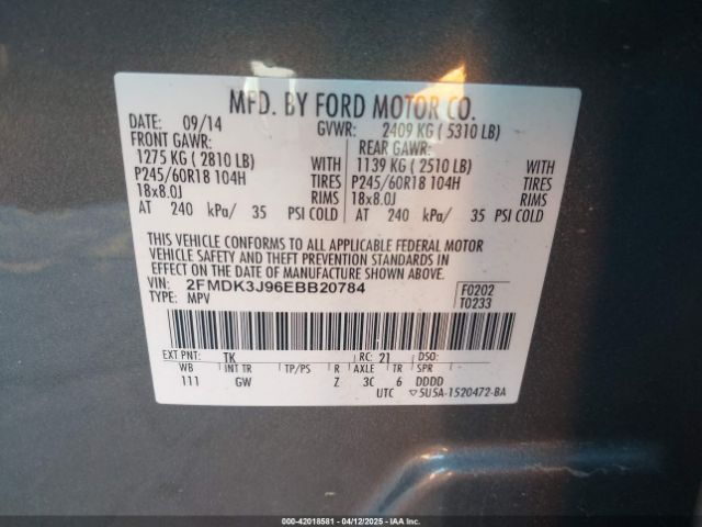 2FMDK3J96EBB20784 Ford EDGE SEL