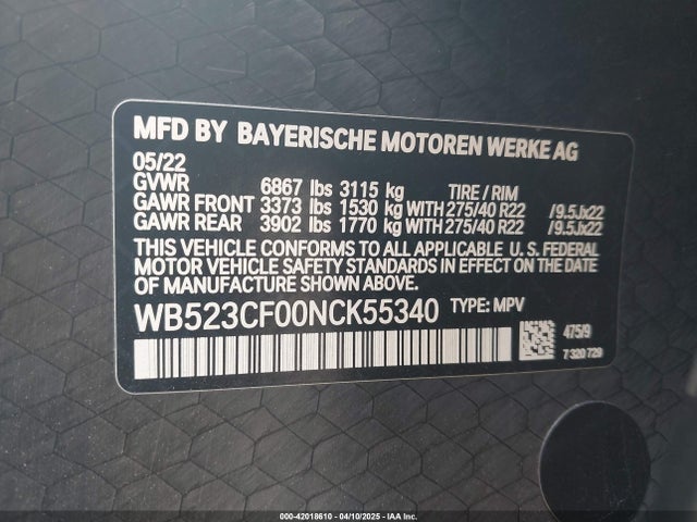 WB523CF00NCK55340 BMW 2022