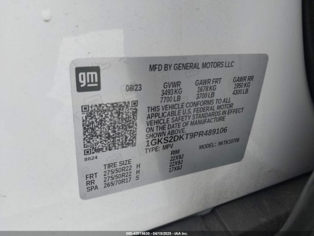1GKS2DKT9PR489106 GMC Yukon 4wd Denali