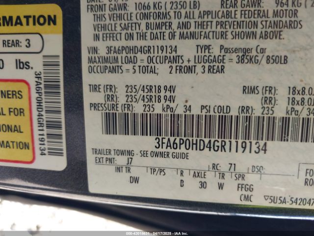 3FA6P0HD4GR119134 Ford FUSION SE