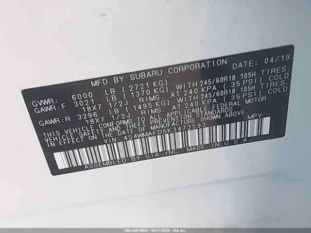 Subaru 2019 2019 4S4WMAFD5K3472593 Image 9