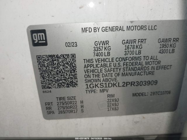 1GKS1DKL2PR303909 GMC Yukon 2wd Denali
