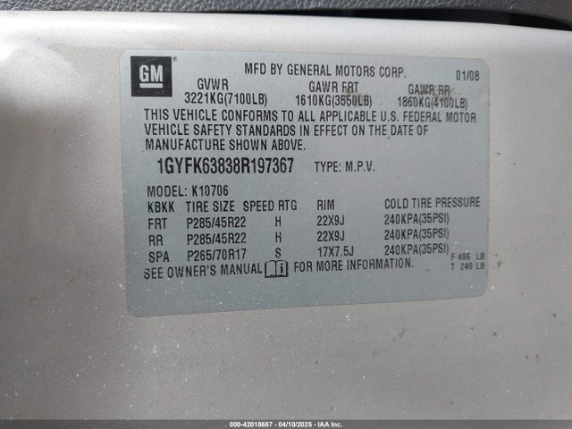 2008 CADILLAC ESCALADE 1GYFK63838R197367 Photo 8