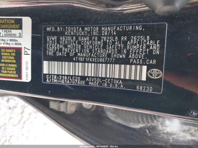 4T1BF1FKXEU867777 Toyota CAMRY SE