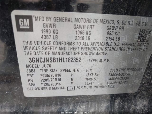 3GNCJNSB1HL182352 Chevrolet TRAX LS