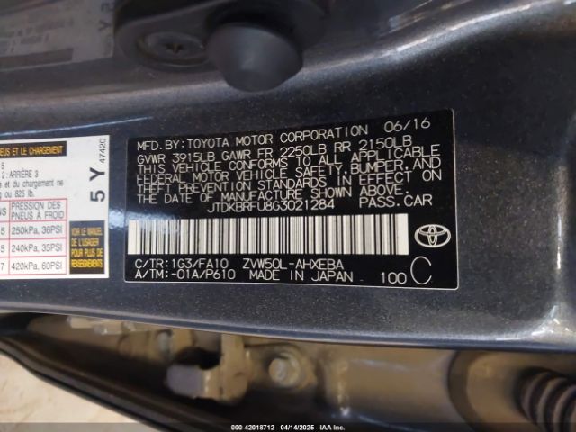 JTDKBRFU8G3021284 Toyota Prius Two