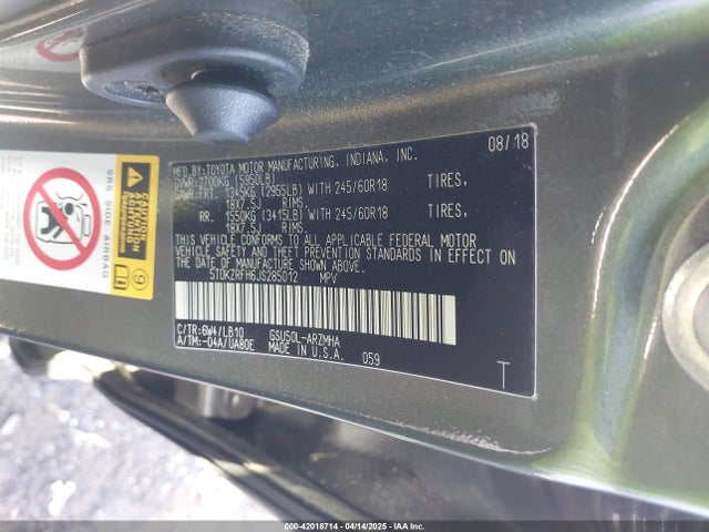 5TDKZRFH6JS285012 Toyota Highlander Xle