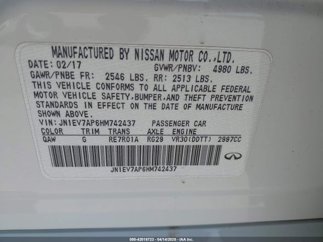 JN1EV7AP6HM742437 Infiniti Q50 3.0t Signature Edition