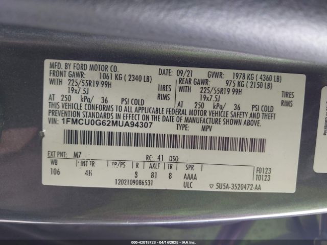 1FMCU0G62MUA94307 Ford ESCAPE SE