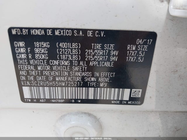 3CZRU5H55HM725217 Honda HR-V EX