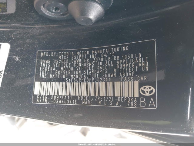 5YFBURHE0FP302341 Toyota 2zr-fe