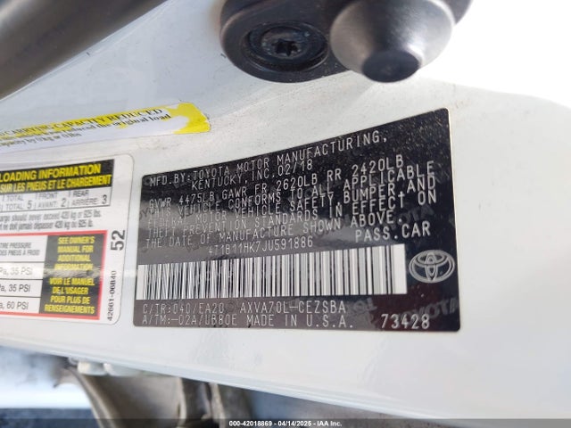 4T1B11HK7JU591886 Toyota CAMRY SE