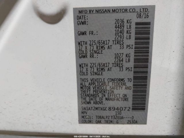 5N1AT2MTXGC894072 Nissan ROGUE S