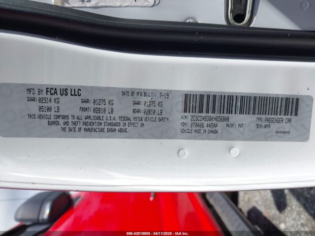 2C3CDXBG6KH656808 Dodge Charger Sxt Rwd