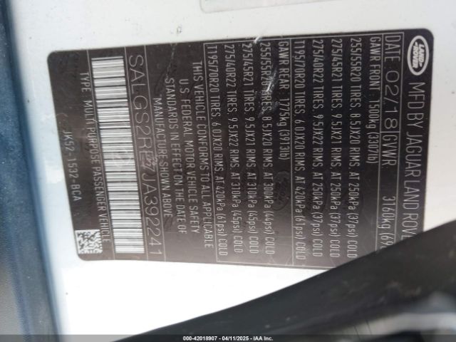 SALGS2RE7JA392241 Land Rover aj133 s/c