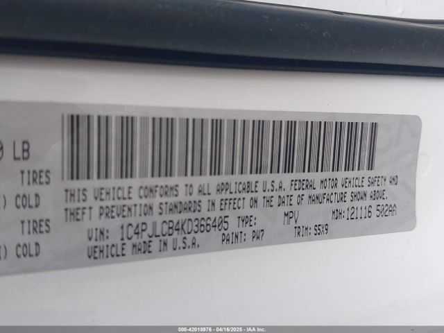 1C4PJLCB4KD366405 Jeep Cherokee Latitude Fwd