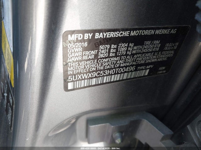 5UXWX9C53H0T00496 BMW X3 Xdrive28i