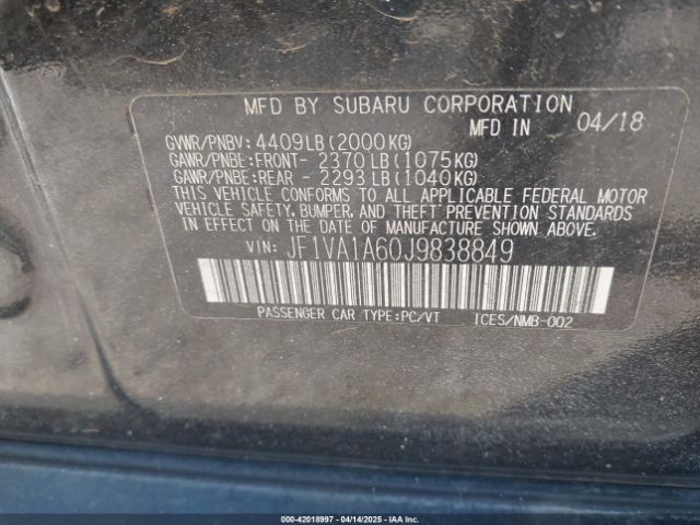 JF1VA1A60J9838849 Subaru WRX