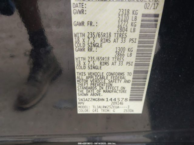 5N1AZ2MG8HN144578 Nissan MURANO SL