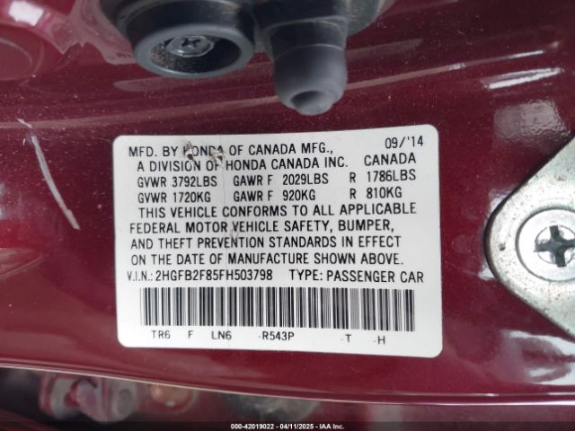 2HGFB2F85FH503798 Honda CIVIC EX