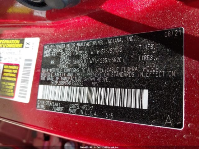 5TDFZRBH7MS150052 Toyota Highlander Platinum