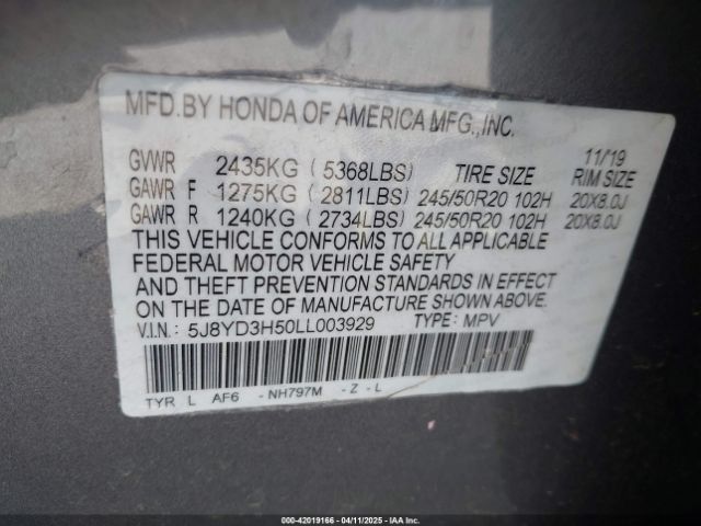 5J8YD3H50LL003929 Acura Mdx Technology Package