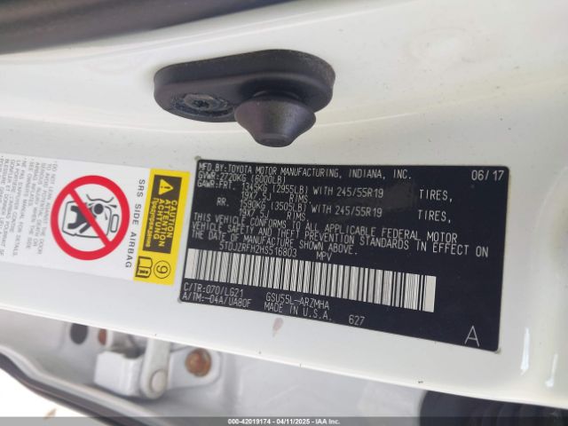 5TDJZRFH2HS516803 Toyota Highlander Se