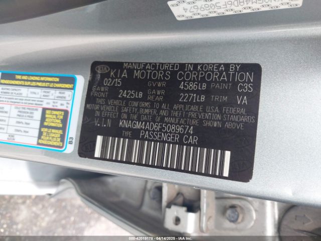 KNAGM4AD6F5089674 KIA OPTIMA HYBRID