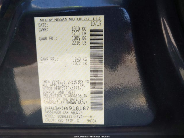 1N4AL3AP3FN918187 Nissan Altima 2.5 S