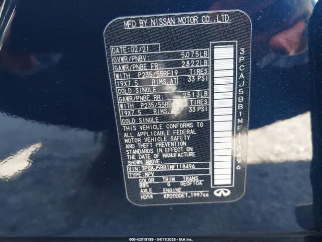 3PCAJ5BB1MF118496 Infiniti QX50