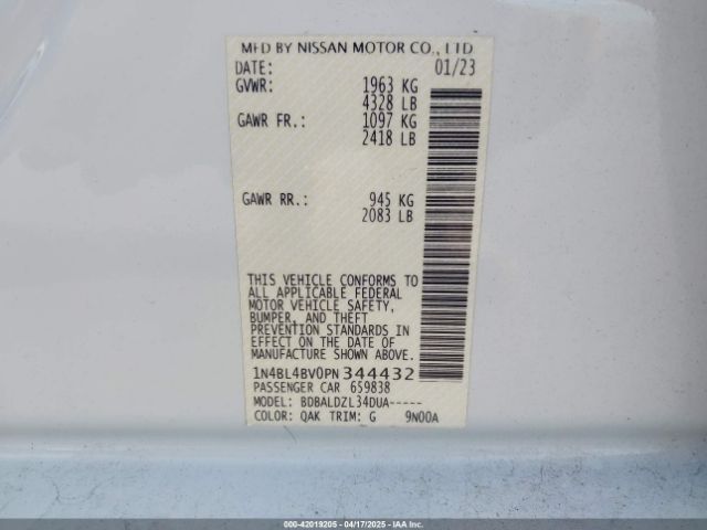1N4BL4BV0PN344432 Nissan Altima S Fwd