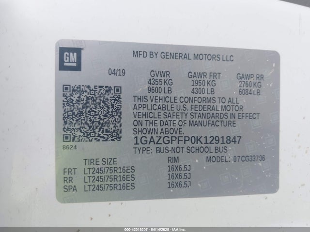 Chevrolet Express 3500 Lt 2019 1GAZGPFP0K1291847 Image 9