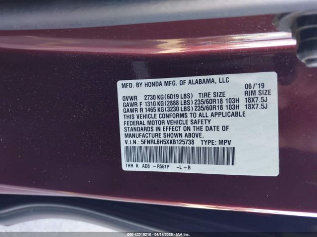 5FNRL6H5XKB125738 Honda ODYSSEY EX