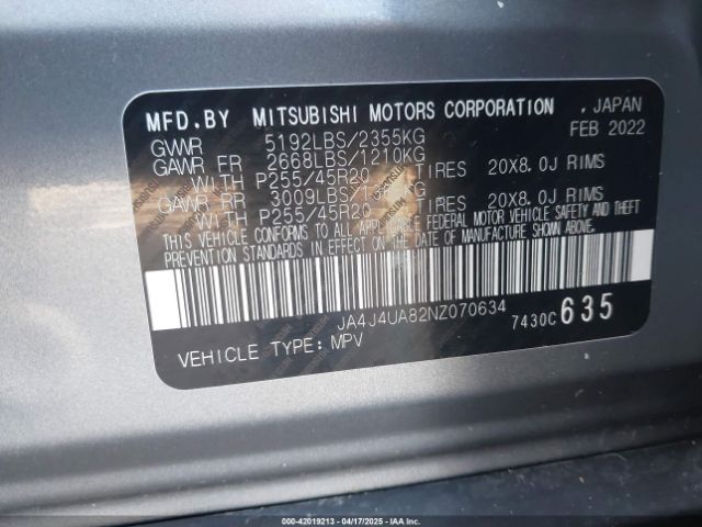 2022 MITSUBISHI OUTLANDER JA4J4UA82NZ070634 Photo 8