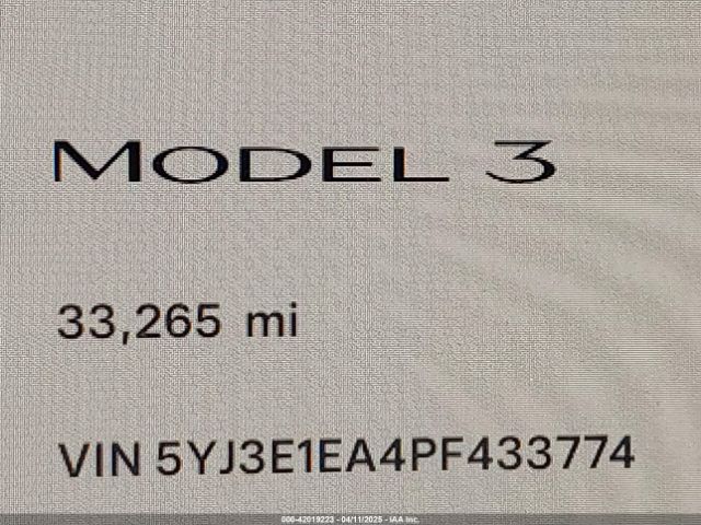 5YJ3E1EA4PF433774 Tesla Model 3 Rear-wheel Drive