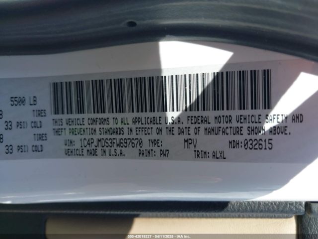 1C4PJMDS3FW697670 Jeep Cherokee Limited