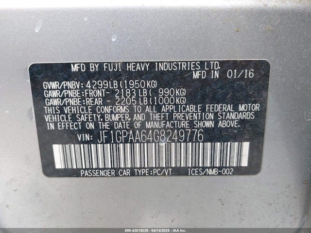 JF1GPAA64G8249776 Subaru Impreza 2.0i