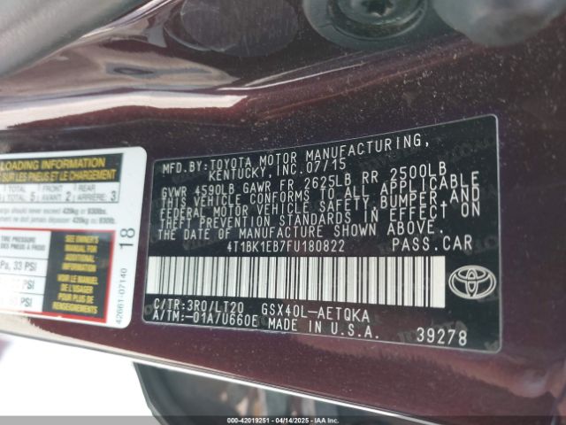 4T1BK1EB7FU180822 Toyota Avalon Xle Touring