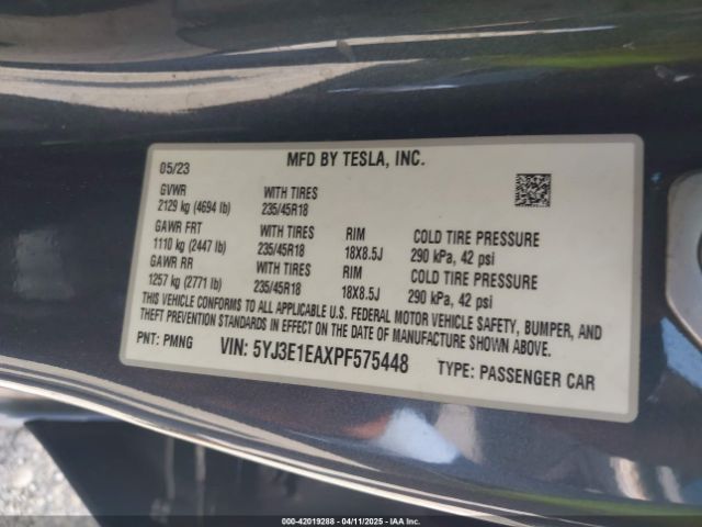 5YJ3E1EAXPF575448 Tesla Model 3 Rear-wheel Drive
