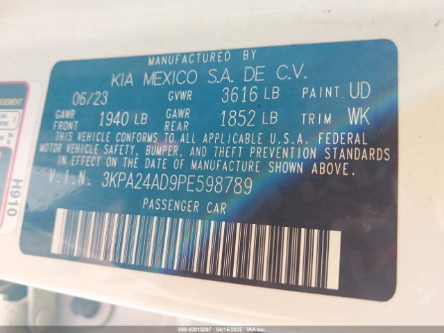 3KPA24AD9PE598789 KIA RIO LX