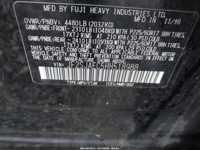 JF2SJAEC5HH518988 Subaru Forester 2.5i Premium