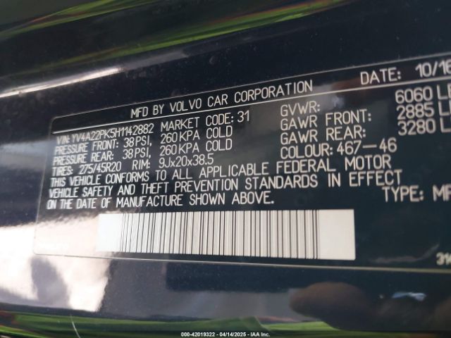 YV4A22PK5H1142882 Volvo Xc90 T6 Momentum