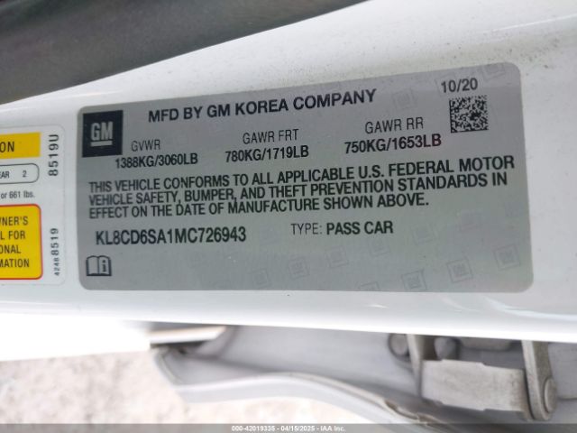 KL8CD6SA1MC726943 Chevrolet Spark Fwd 1lt Automatic