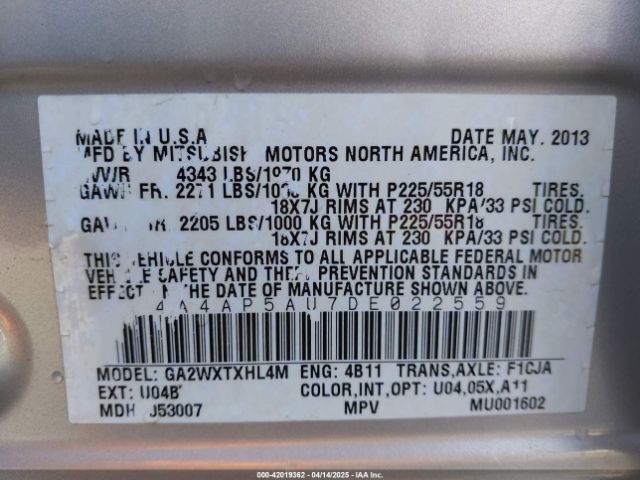 2013 MITSUBISHI OUTLANDER SPORT 4A4AP5AU7DE022559 Photo 8